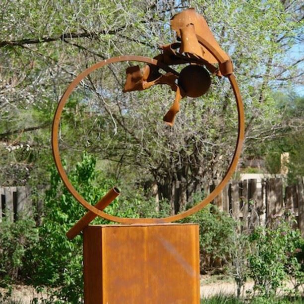 rusted steel garden sculpture